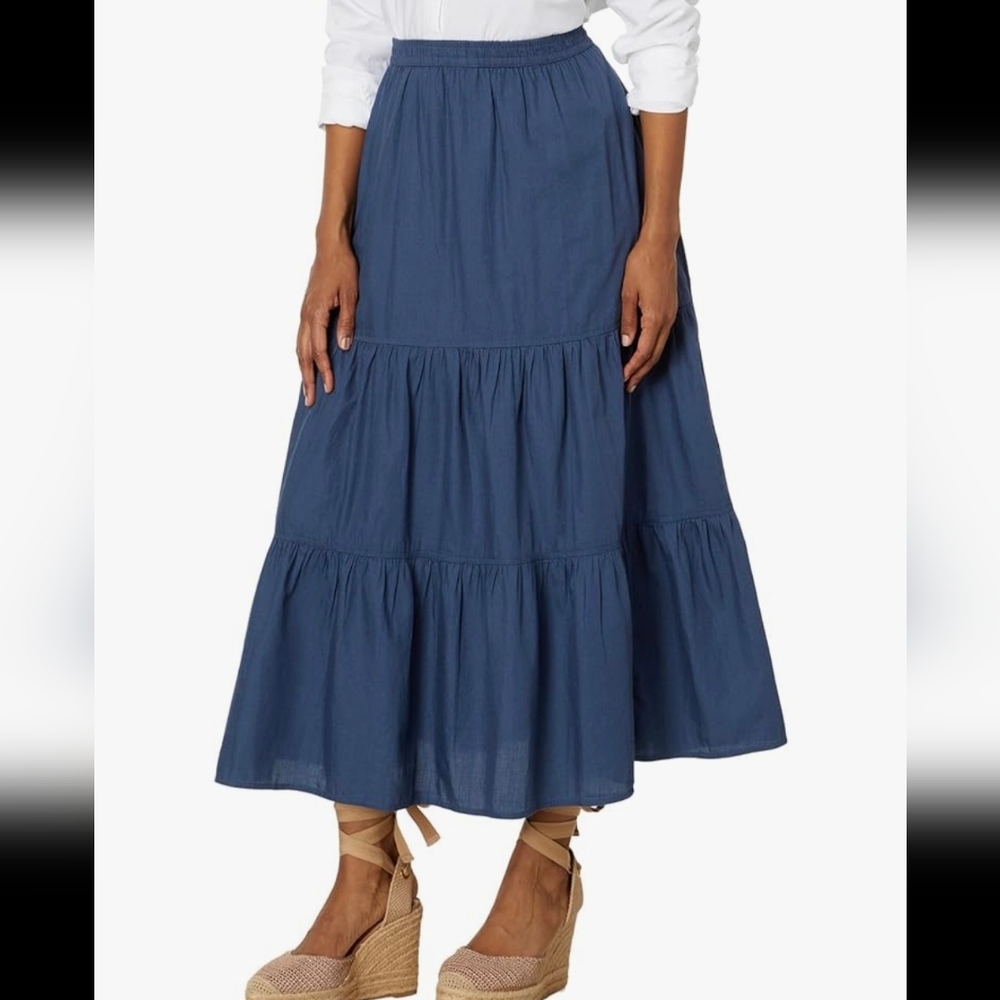 Pact Navy Blue Tiered Maxi Skirt